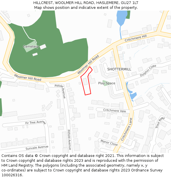 HILLCREST, WOOLMER HILL ROAD, HASLEMERE, GU27 1LT: Location map and indicative extent of plot