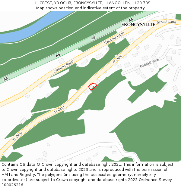 HILLCREST, YR OCHR, FRONCYSYLLTE, LLANGOLLEN, LL20 7RS: Location map and indicative extent of plot