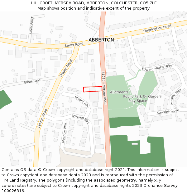 HILLCROFT, MERSEA ROAD, ABBERTON, COLCHESTER, CO5 7LE: Location map and indicative extent of plot