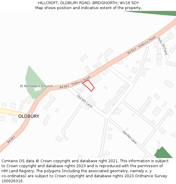 HILLCROFT, OLDBURY ROAD, BRIDGNORTH, WV16 5DY: Location map and indicative extent of plot