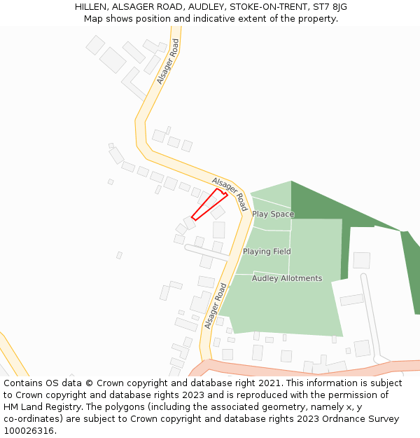 HILLEN, ALSAGER ROAD, AUDLEY, STOKE-ON-TRENT, ST7 8JG: Location map and indicative extent of plot