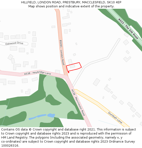 HILLFIELD, LONDON ROAD, PRESTBURY, MACCLESFIELD, SK10 4EP: Location map and indicative extent of plot