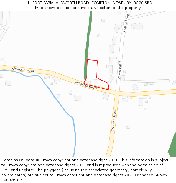 HILLFOOT FARM, ALDWORTH ROAD, COMPTON, NEWBURY, RG20 6RD: Location map and indicative extent of plot