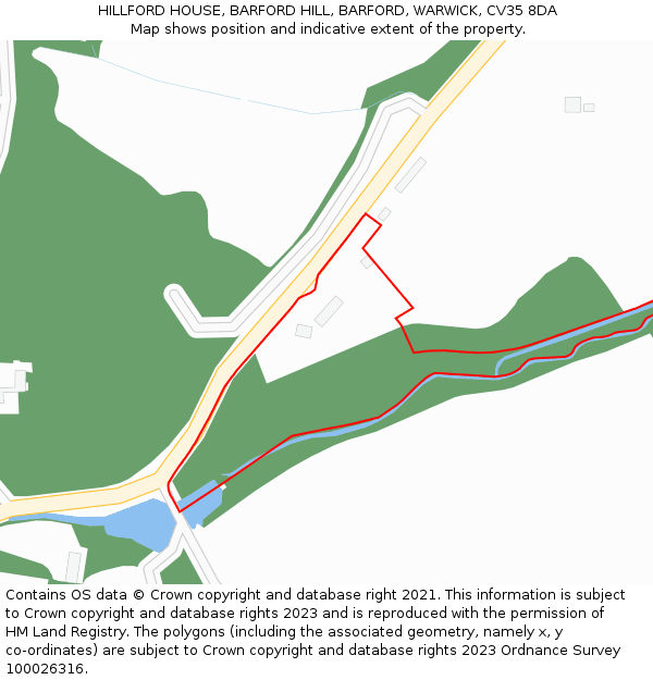 HILLFORD HOUSE, BARFORD HILL, BARFORD, WARWICK, CV35 8DA: Location map and indicative extent of plot