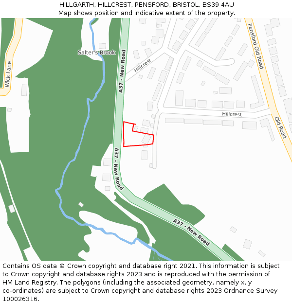 HILLGARTH, HILLCREST, PENSFORD, BRISTOL, BS39 4AU: Location map and indicative extent of plot