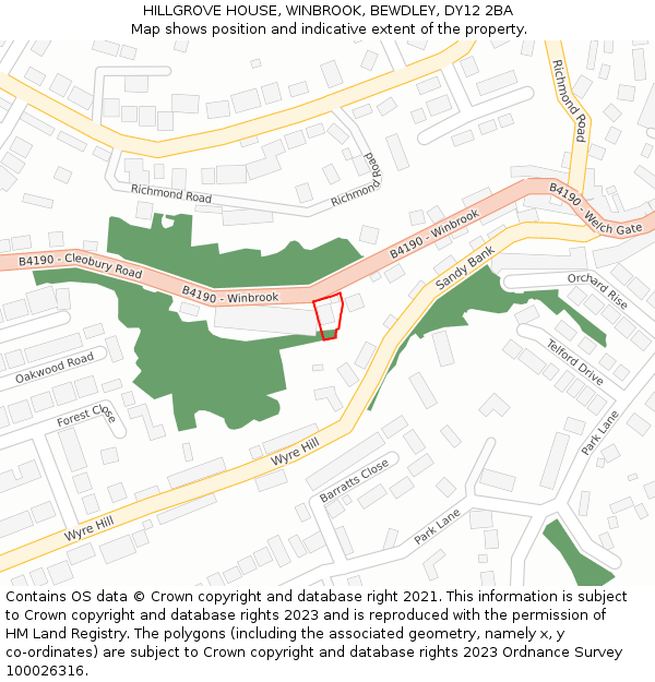 HILLGROVE HOUSE, WINBROOK, BEWDLEY, DY12 2BA: Location map and indicative extent of plot