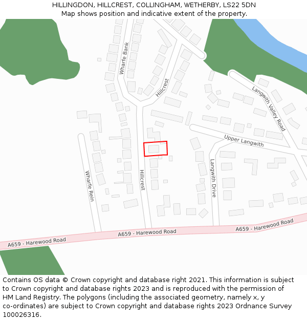 HILLINGDON, HILLCREST, COLLINGHAM, WETHERBY, LS22 5DN: Location map and indicative extent of plot