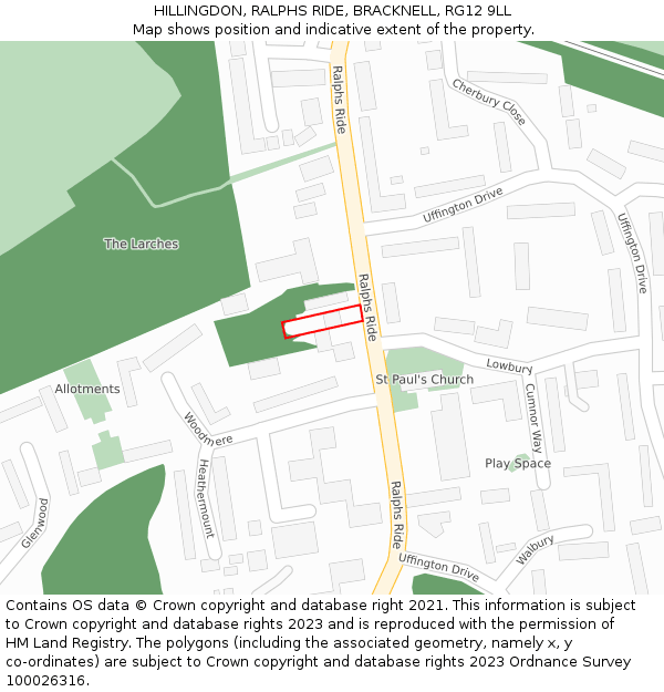 HILLINGDON, RALPHS RIDE, BRACKNELL, RG12 9LL: Location map and indicative extent of plot