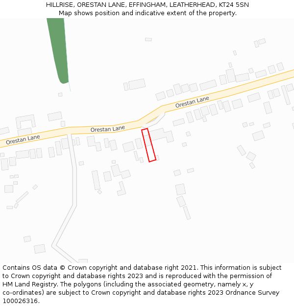 HILLRISE, ORESTAN LANE, EFFINGHAM, LEATHERHEAD, KT24 5SN: Location map and indicative extent of plot