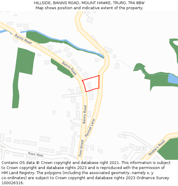 HILLSIDE, BANNS ROAD, MOUNT HAWKE, TRURO, TR4 8BW: Location map and indicative extent of plot