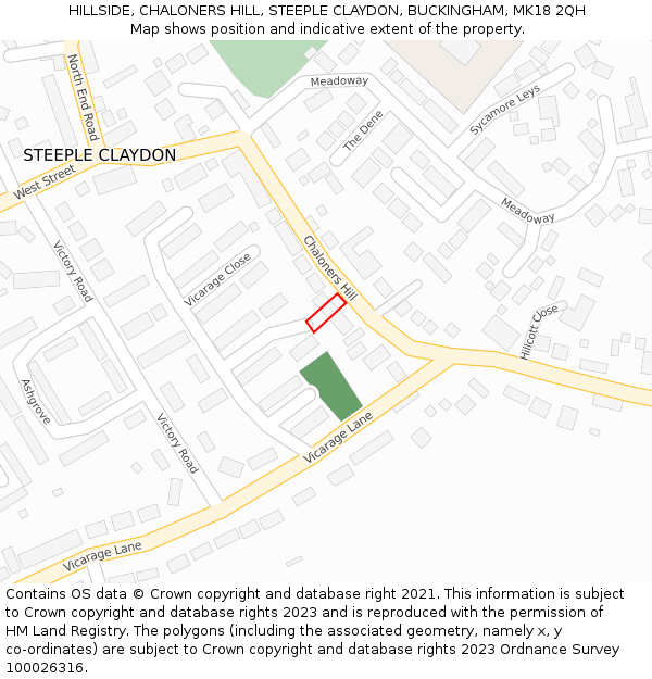 HILLSIDE, CHALONERS HILL, STEEPLE CLAYDON, BUCKINGHAM, MK18 2QH: Location map and indicative extent of plot