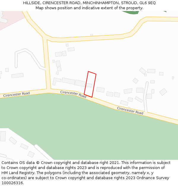 HILLSIDE, CIRENCESTER ROAD, MINCHINHAMPTON, STROUD, GL6 9EQ: Location map and indicative extent of plot