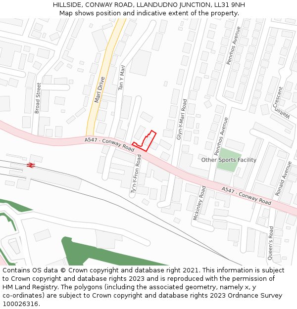 HILLSIDE, CONWAY ROAD, LLANDUDNO JUNCTION, LL31 9NH: Location map and indicative extent of plot