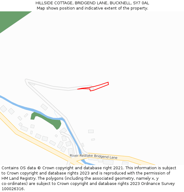 HILLSIDE COTTAGE, BRIDGEND LANE, BUCKNELL, SY7 0AL: Location map and indicative extent of plot
