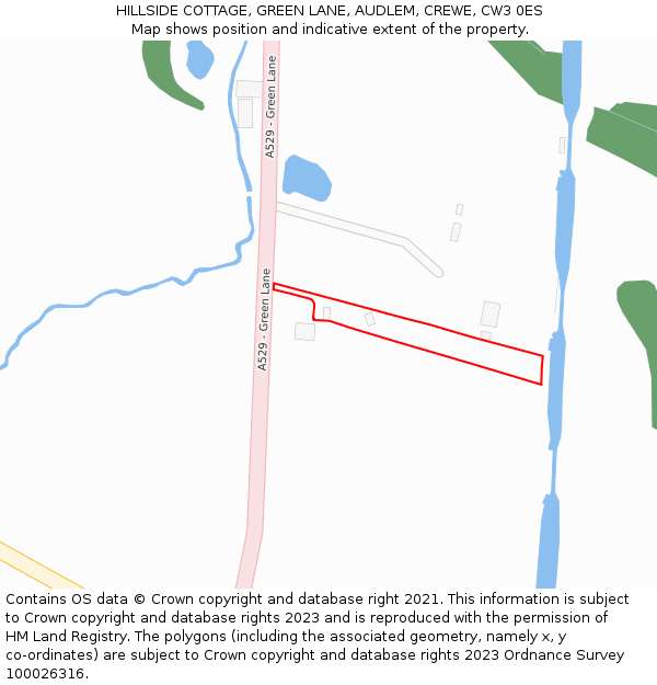 HILLSIDE COTTAGE, GREEN LANE, AUDLEM, CREWE, CW3 0ES: Location map and indicative extent of plot