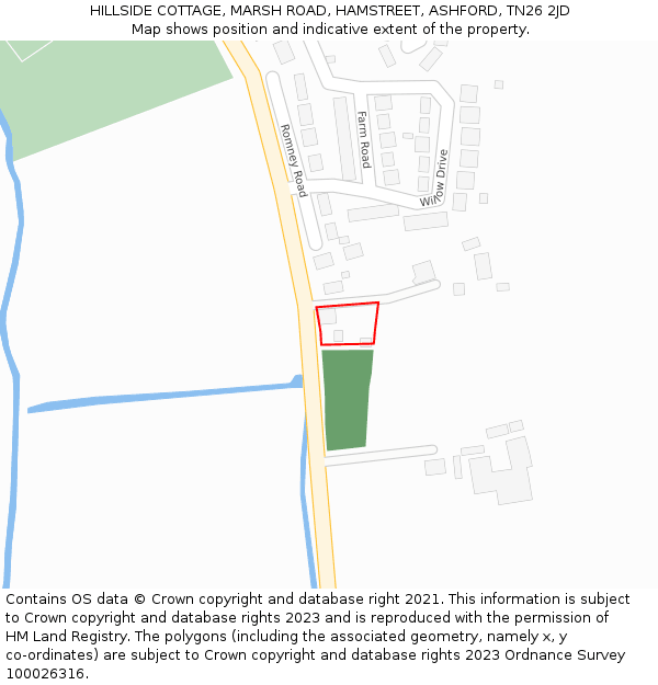 HILLSIDE COTTAGE, MARSH ROAD, HAMSTREET, ASHFORD, TN26 2JD: Location map and indicative extent of plot