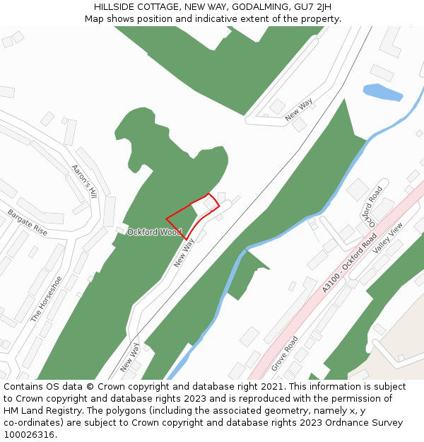 HILLSIDE COTTAGE, NEW WAY, GODALMING, GU7 2JH: Location map and indicative extent of plot