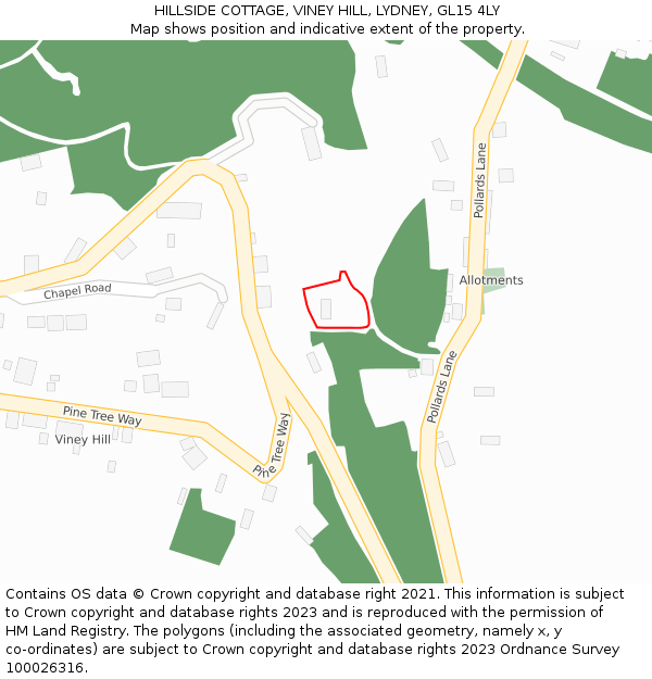 HILLSIDE COTTAGE, VINEY HILL, LYDNEY, GL15 4LY: Location map and indicative extent of plot