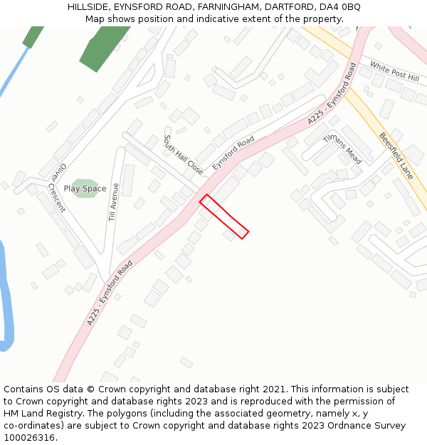 HILLSIDE, EYNSFORD ROAD, FARNINGHAM, DARTFORD, DA4 0BQ: Location map and indicative extent of plot