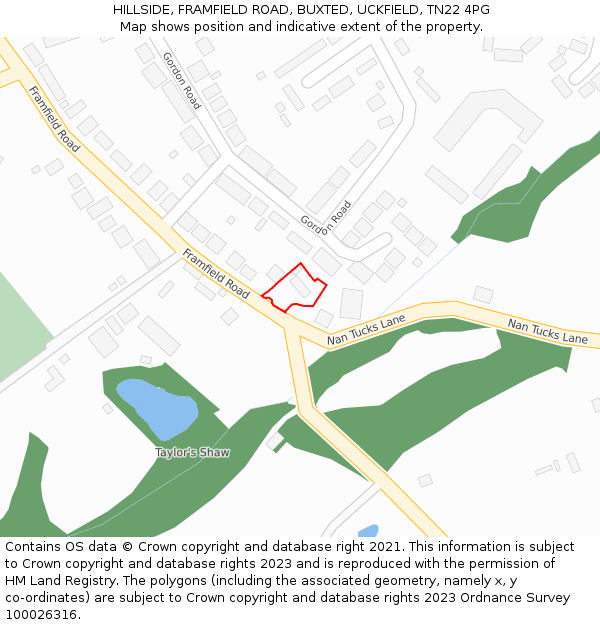 HILLSIDE, FRAMFIELD ROAD, BUXTED, UCKFIELD, TN22 4PG: Location map and indicative extent of plot