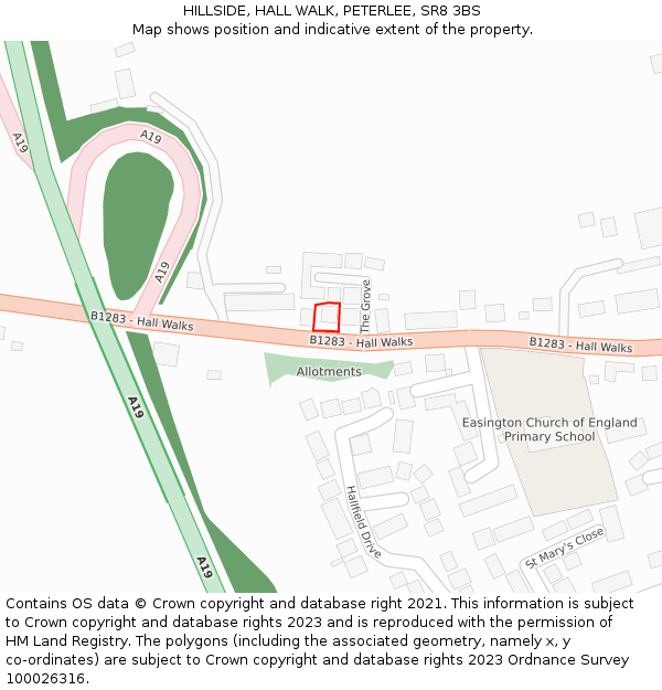 HILLSIDE, HALL WALK, PETERLEE, SR8 3BS: Location map and indicative extent of plot