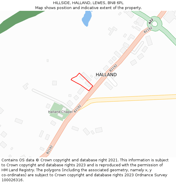 HILLSIDE, HALLAND, LEWES, BN8 6PL: Location map and indicative extent of plot