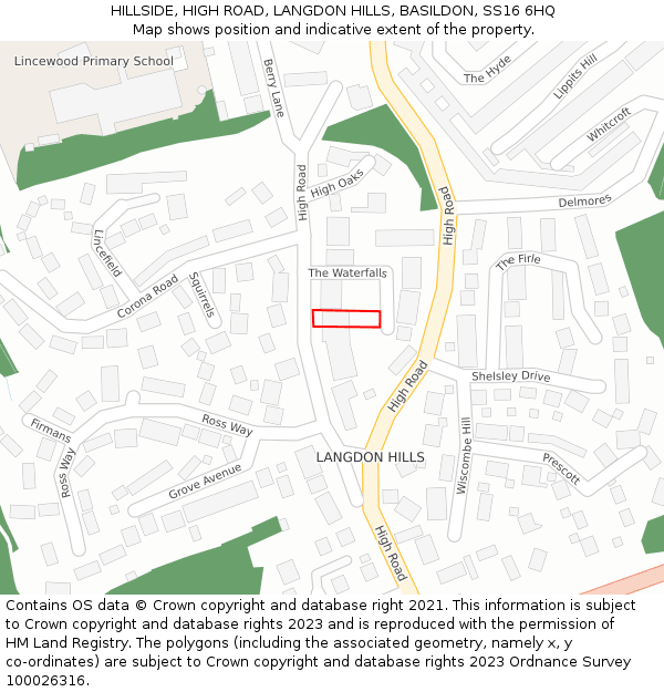 HILLSIDE, HIGH ROAD, LANGDON HILLS, BASILDON, SS16 6HQ: Location map and indicative extent of plot