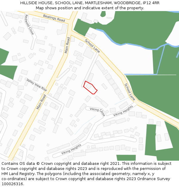 HILLSIDE HOUSE, SCHOOL LANE, MARTLESHAM, WOODBRIDGE, IP12 4RR: Location map and indicative extent of plot