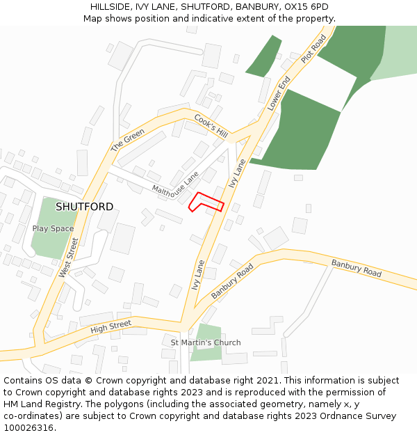 HILLSIDE, IVY LANE, SHUTFORD, BANBURY, OX15 6PD: Location map and indicative extent of plot