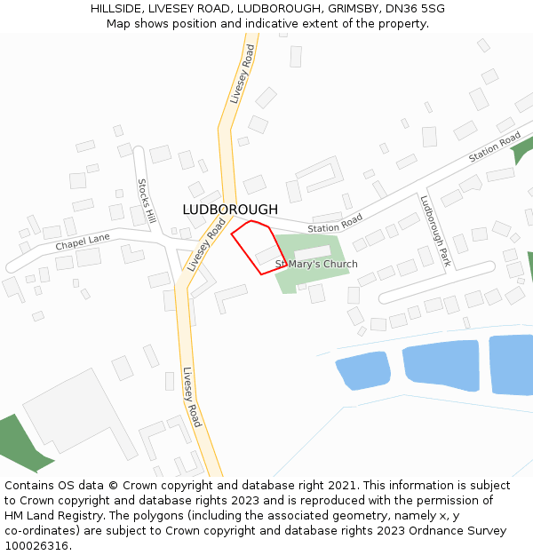 HILLSIDE, LIVESEY ROAD, LUDBOROUGH, GRIMSBY, DN36 5SG: Location map and indicative extent of plot