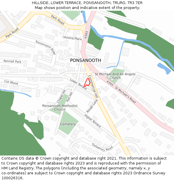 HILLSIDE, LOWER TERRACE, PONSANOOTH, TRURO, TR3 7ER: Location map and indicative extent of plot