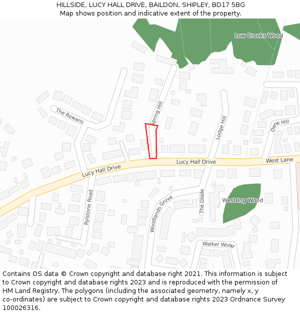 HILLSIDE, LUCY HALL DRIVE, BAILDON, SHIPLEY, BD17 5BG: Location map and indicative extent of plot