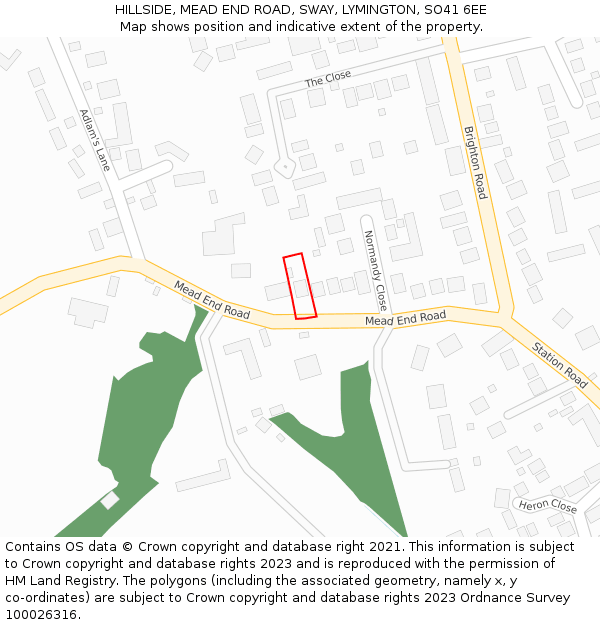 HILLSIDE, MEAD END ROAD, SWAY, LYMINGTON, SO41 6EE: Location map and indicative extent of plot