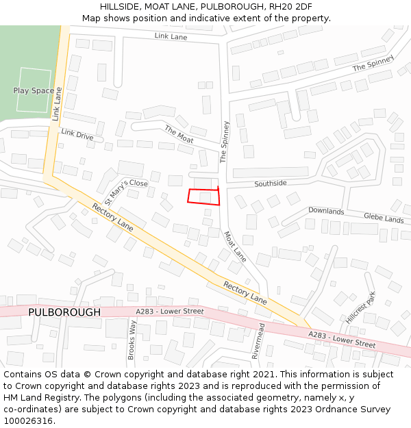 HILLSIDE, MOAT LANE, PULBOROUGH, RH20 2DF: Location map and indicative extent of plot