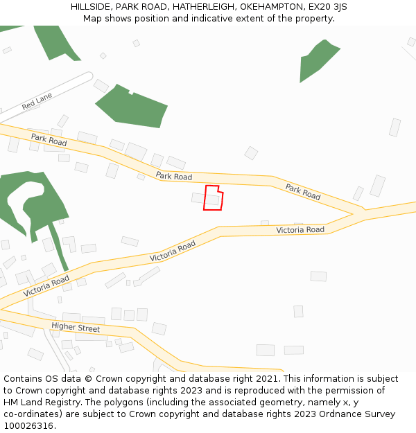 HILLSIDE, PARK ROAD, HATHERLEIGH, OKEHAMPTON, EX20 3JS: Location map and indicative extent of plot