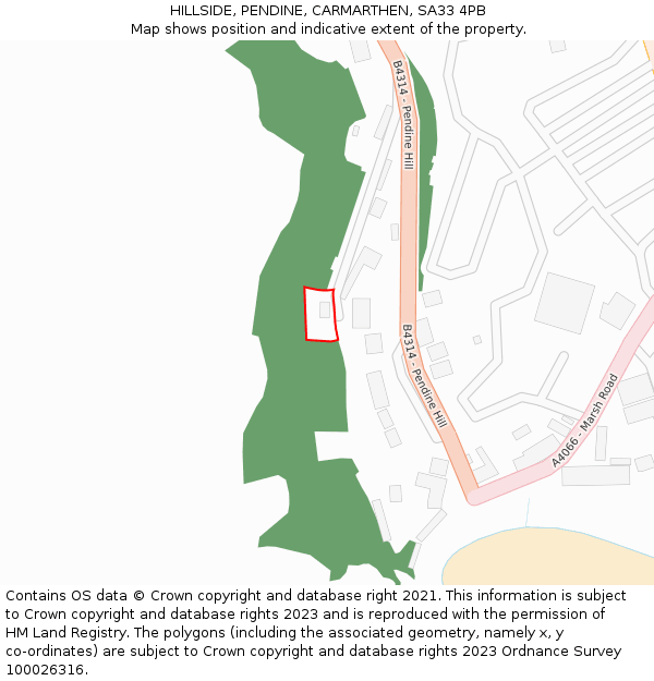 HILLSIDE, PENDINE, CARMARTHEN, SA33 4PB: Location map and indicative extent of plot