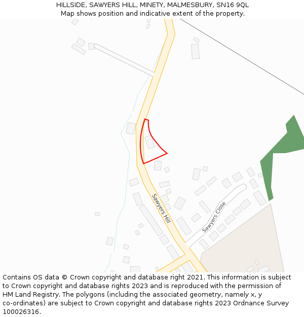 HILLSIDE, SAWYERS HILL, MINETY, MALMESBURY, SN16 9QL: Location map and indicative extent of plot