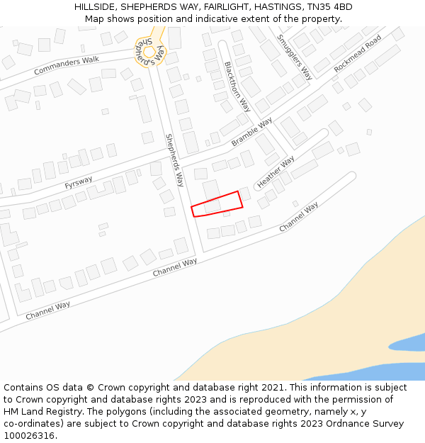 HILLSIDE, SHEPHERDS WAY, FAIRLIGHT, HASTINGS, TN35 4BD: Location map and indicative extent of plot