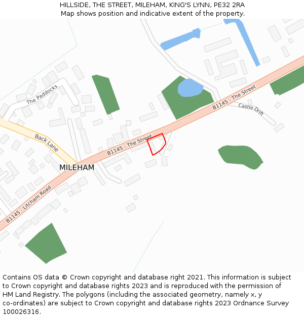 HILLSIDE, THE STREET, MILEHAM, KING'S LYNN, PE32 2RA: Location map and indicative extent of plot