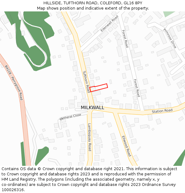 HILLSIDE, TUFTHORN ROAD, COLEFORD, GL16 8PY: Location map and indicative extent of plot