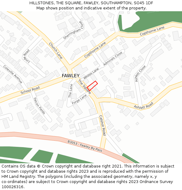 HILLSTONES, THE SQUARE, FAWLEY, SOUTHAMPTON, SO45 1DF: Location map and indicative extent of plot