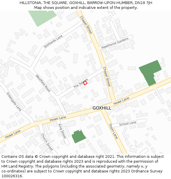 HILLSTONIA, THE SQUARE, GOXHILL, BARROW-UPON-HUMBER, DN19 7JH: Location map and indicative extent of plot