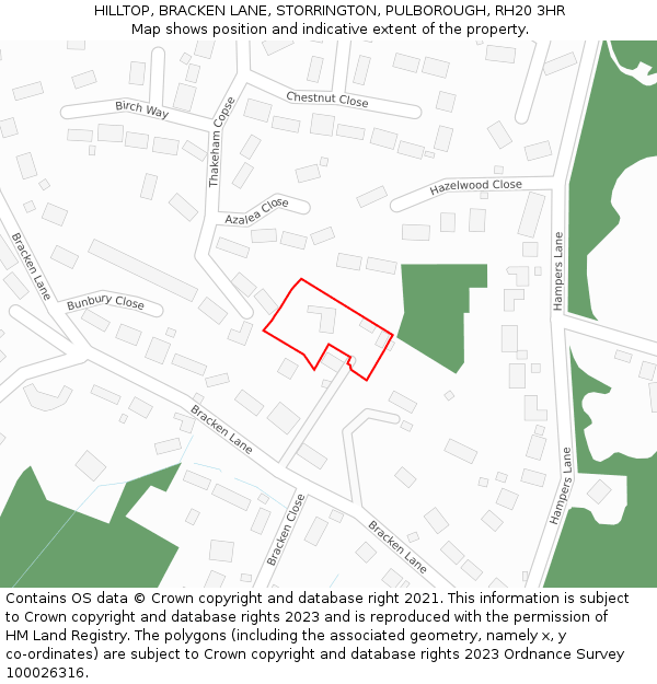 HILLTOP, BRACKEN LANE, STORRINGTON, PULBOROUGH, RH20 3HR: Location map and indicative extent of plot