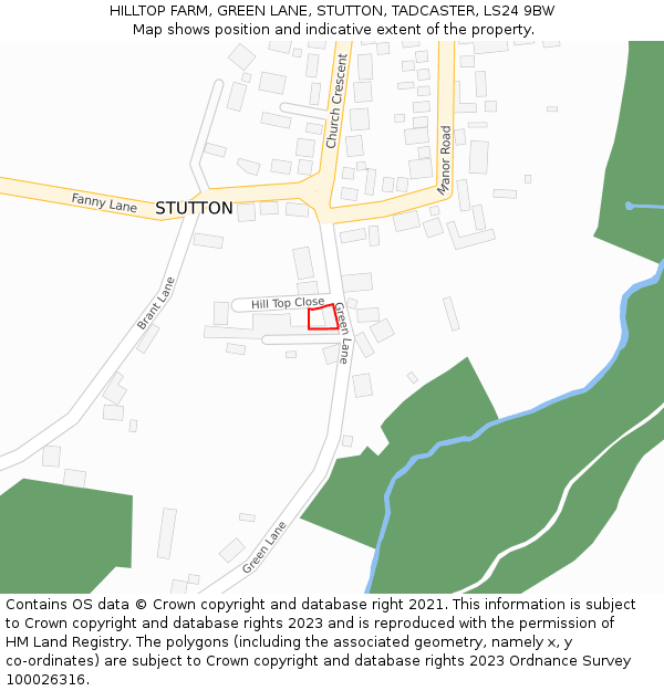 HILLTOP FARM, GREEN LANE, STUTTON, TADCASTER, LS24 9BW: Location map and indicative extent of plot