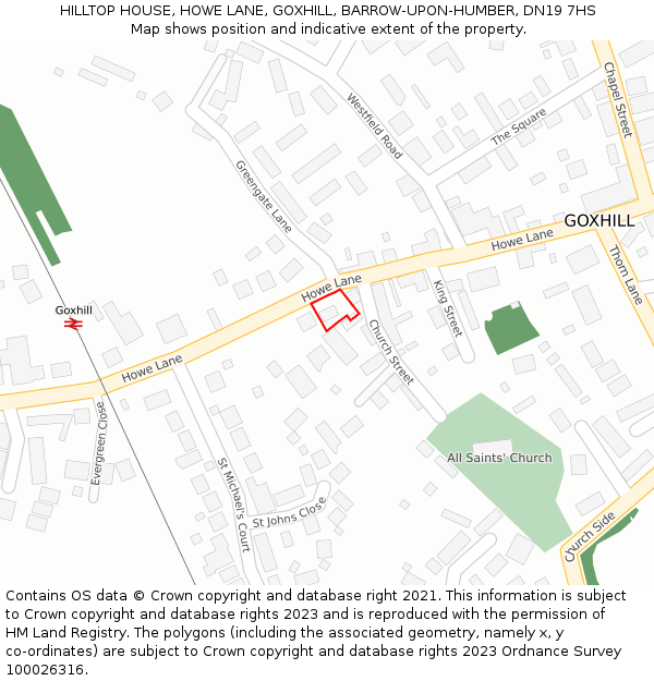 HILLTOP HOUSE, HOWE LANE, GOXHILL, BARROW-UPON-HUMBER, DN19 7HS: Location map and indicative extent of plot