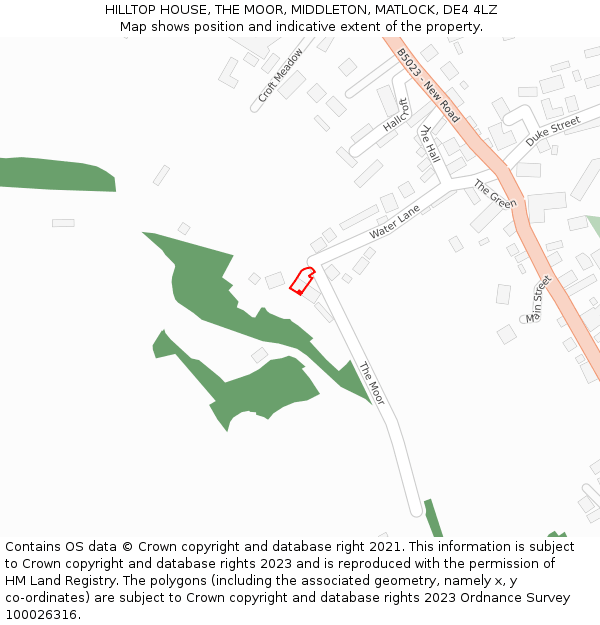 HILLTOP HOUSE, THE MOOR, MIDDLETON, MATLOCK, DE4 4LZ: Location map and indicative extent of plot