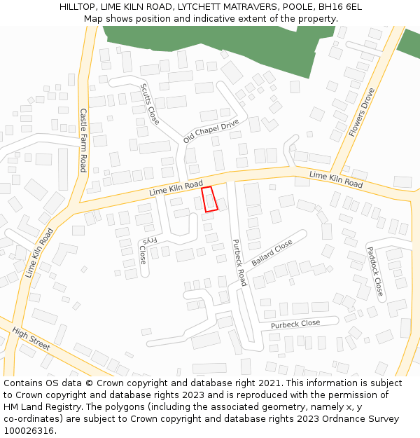 HILLTOP, LIME KILN ROAD, LYTCHETT MATRAVERS, POOLE, BH16 6EL: Location map and indicative extent of plot