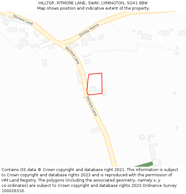 HILLTOP, PITMORE LANE, SWAY, LYMINGTON, SO41 6BW: Location map and indicative extent of plot