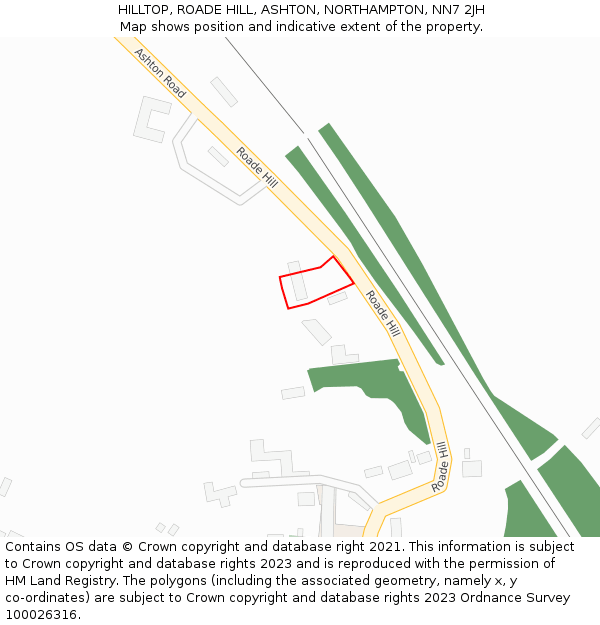 HILLTOP, ROADE HILL, ASHTON, NORTHAMPTON, NN7 2JH: Location map and indicative extent of plot