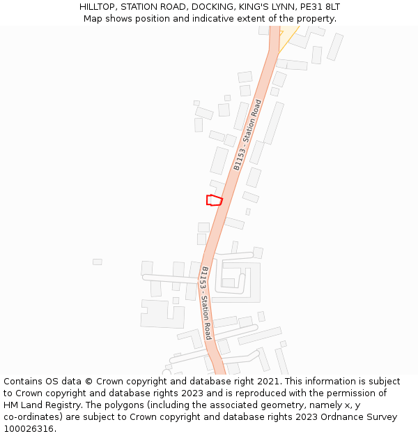 HILLTOP, STATION ROAD, DOCKING, KING'S LYNN, PE31 8LT: Location map and indicative extent of plot